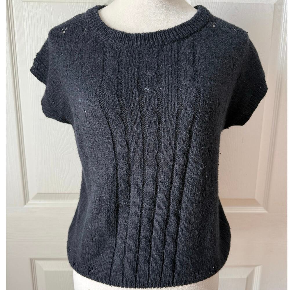 Vintage 90s‎ Spinning Tops Black Angora Silk
Blend Sweater Pointelle Knit Large